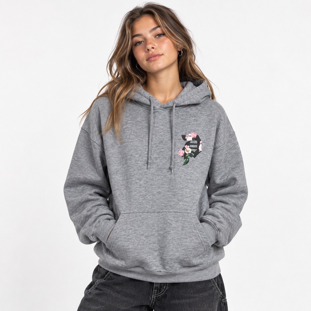 Primitive Womens Hoodie Gray Floral P Logo Graphic Streetwear Skate XL
